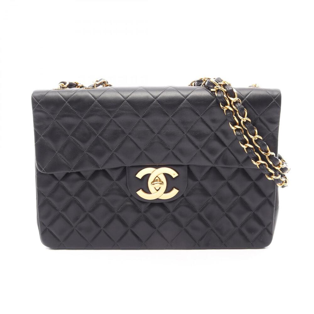 Chanel Matelasse Single Flap Shoulder Bag Lambskin Sheepskin Black